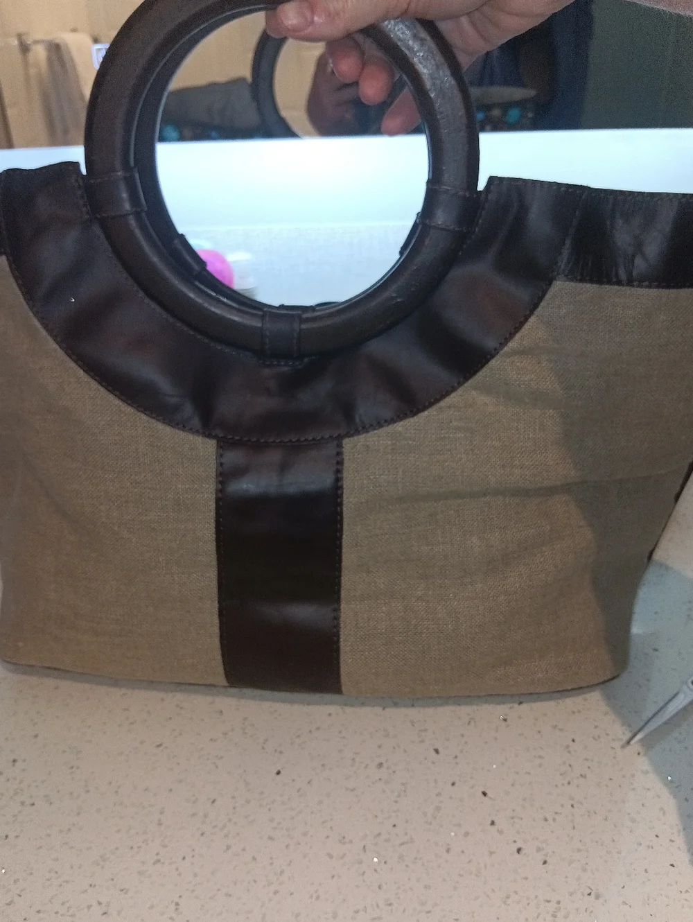 Chico's Embellished Linen & Leather Tote - Turquoise & Brass Boho Statement Bag